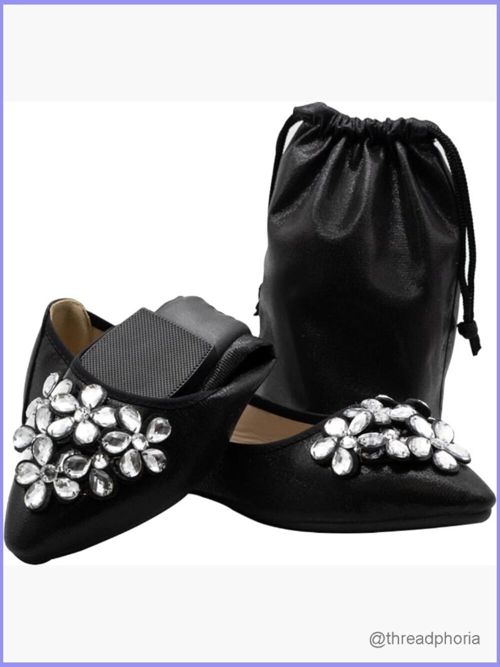 Foldable Ballet Flats with Rhinestones for Weddings Travel